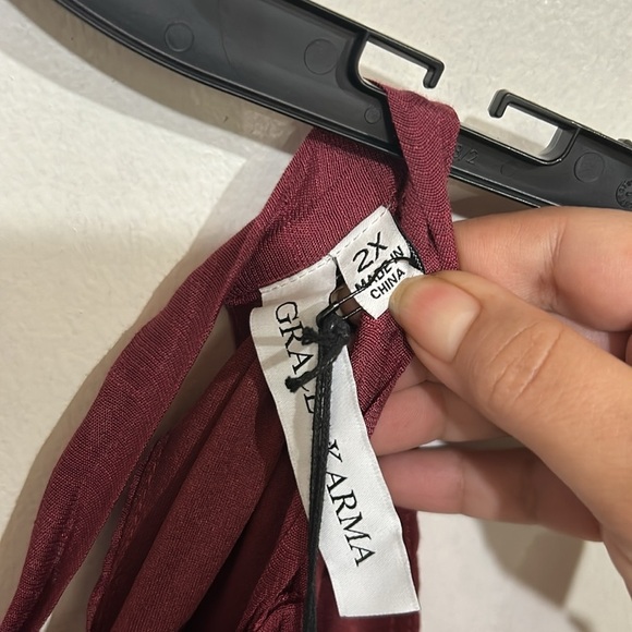 NWT GRACE + KARMA burgundy Ruffled Tiered Dress Size 2X boho midi - Picture 7 of 9